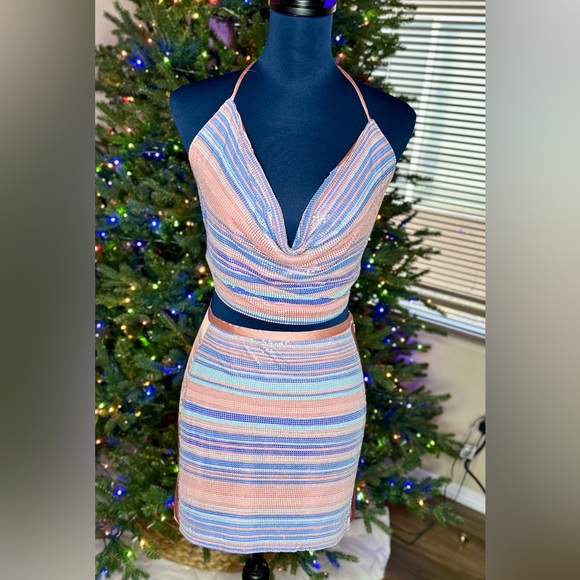 NEW! Ramy Brook Rainbow Chainmail Marisa Exclusive Top & Kate Mini Skirt Set - Picture 7 of 17